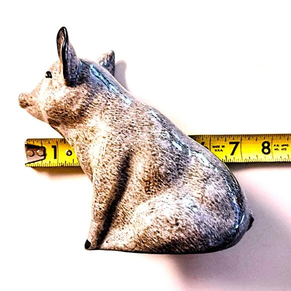 Enesco 6.25" Gray & Black Ceramic Spongeware Sitting Pig Figurine ~ 1984 ~ EVC! - Picture 10 of 11